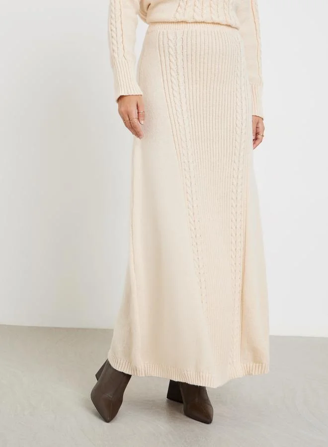 Styli Beige Sweat Cable Knit Maxi Skirt