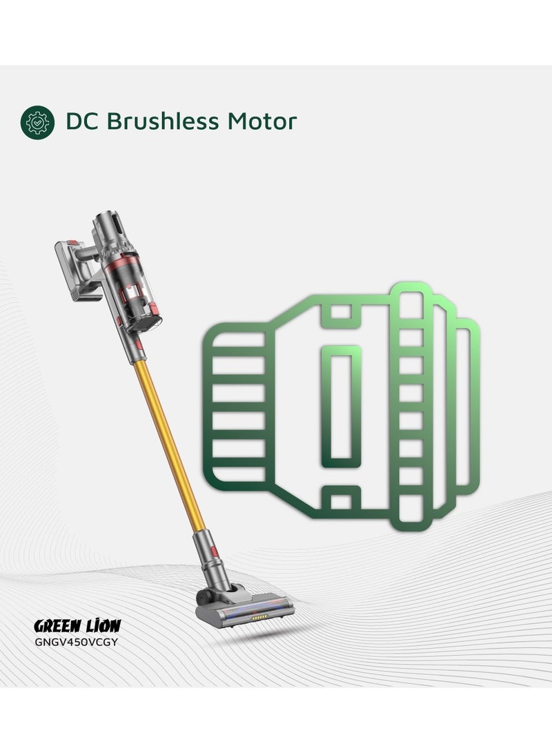 GREEN LION Cordless 800mL Vacuum Cleaner 450W with 4-Mode Cleaning & 35kPa Suction Power / LED Lighting / 2 in 1 Upholstery Brush / Self-Standing Function / Touch Control Display / DC Brushless Motor / Hepa Filters - Gray & Gold - Image 4