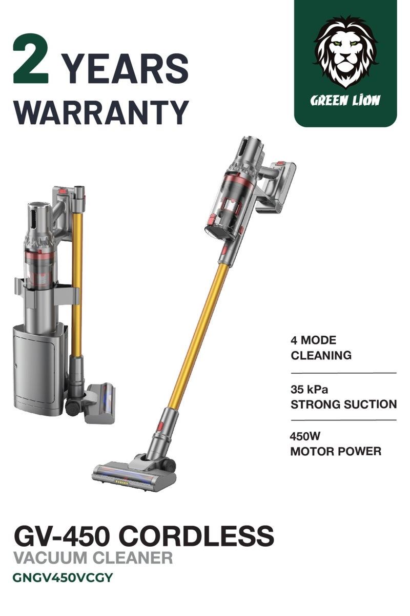 GREEN LION Cordless 800mL Vacuum Cleaner 450W with 4-Mode Cleaning & 35kPa Suction Power / LED Lighting / 2 in 1 Upholstery Brush / Self-Standing Function / Touch Control Display / DC Brushless Motor / Hepa Filters - Gray & Gold - Image 1