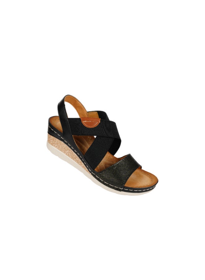 ROMIKA 117-354 Romika Ladies Wedge Heel Sandals601 Black - Image 1