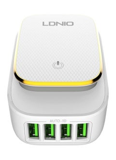 إل دينو شاحن سريع للسفر LDNIO A4405 مع أربعة منافذ USB وكابل Lightning - أبيض  - Image 1
