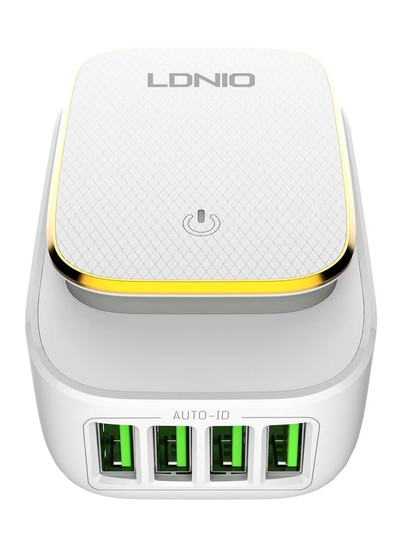 LDNIO LDNIO A4405 Fast Wall Charger With Four USB Ports And Lightning Cable - White  - Image 1