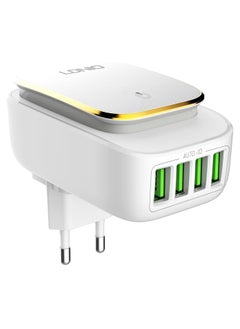 إل دينو شاحن سريع للسفر LDNIO A4405 مع أربعة منافذ USB وكابل Lightning - أبيض  - Image 2
