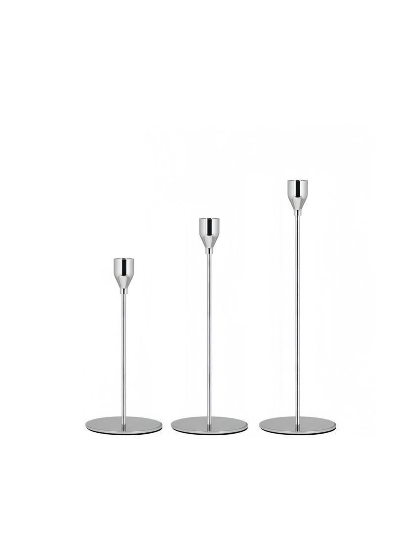 Candle Holders Set of 3 for Taper Candles, Decorative Candlestick Holder for Wedding, Dinning, Party, Fits 3/4 inch Thick Candle&Led Candles (Metal Candle Stand) (Silver) - Image 3