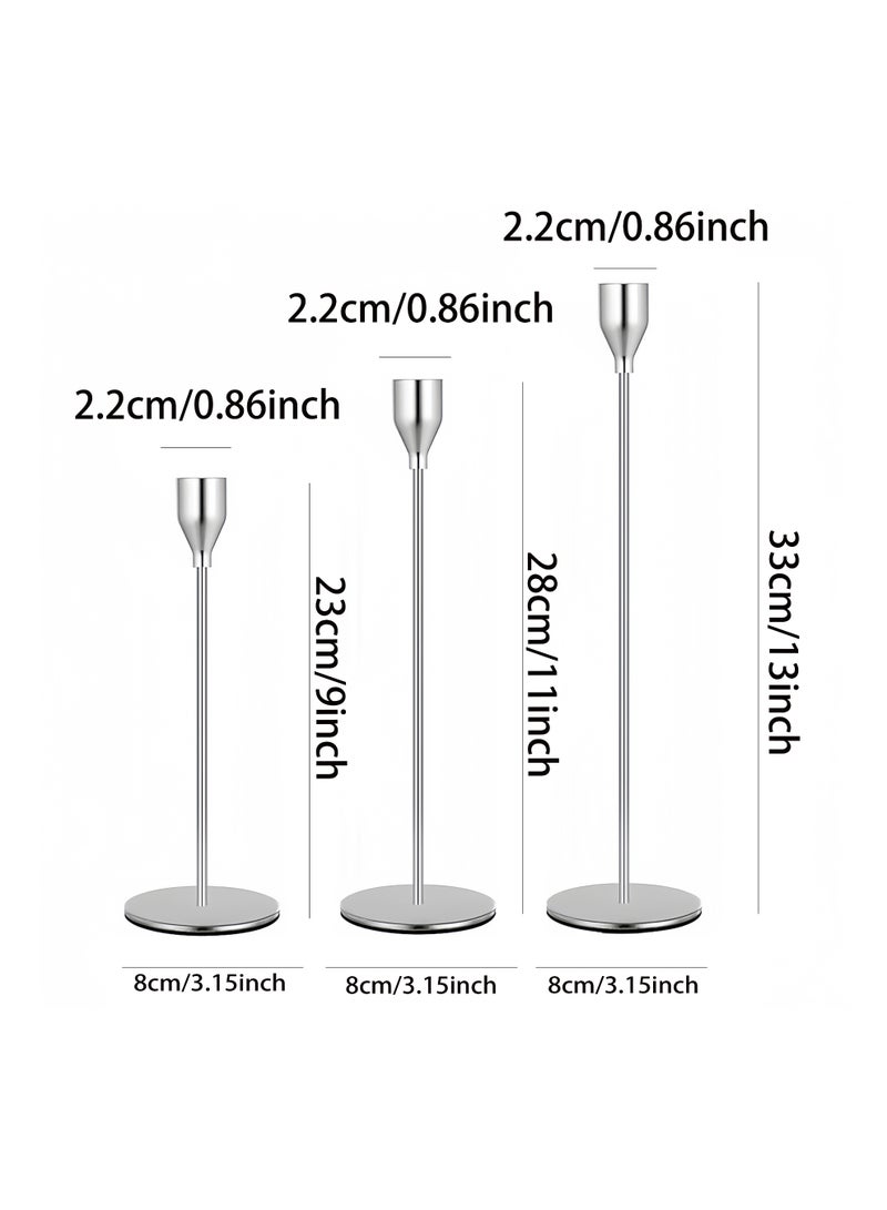 Candle Holders Set of 3 for Taper Candles, Decorative Candlestick Holder for Wedding, Dinning, Party, Fits 3/4 inch Thick Candle&Led Candles (Metal Candle Stand) (Silver) - Image 2
