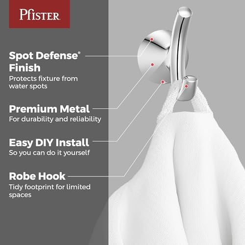 Pfister Willa WallMounted Bathroom Towel Hook with Polished Chrome Finish Concealed Screw Installation for Modern and Traditional Bathroom Decor and Accessories BRHWLL0C - Image 3