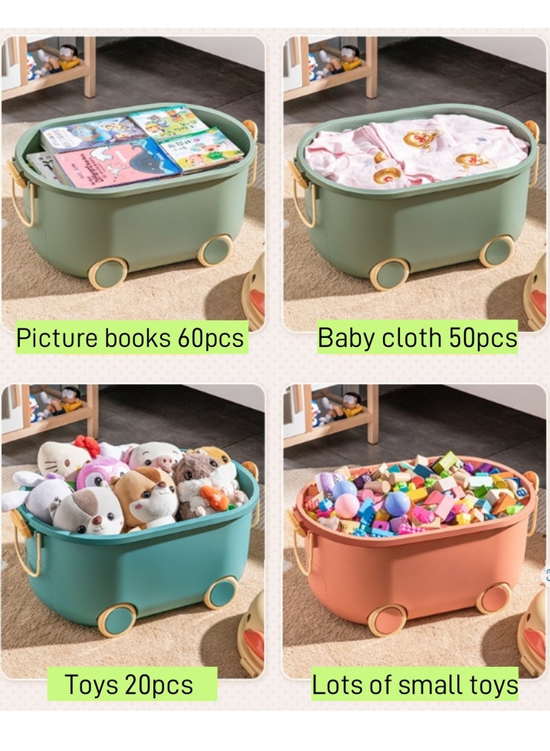 Kids Toy Storage Box, Plastic Baby Clothing Organizer with Wheels and Handle, Large Capacity Bin for Children Clothes Food Snacks Toys and Picture Books (Pink-L)  - Image 4