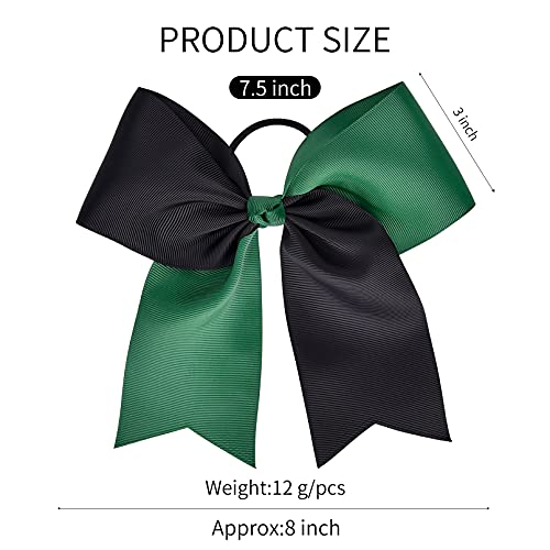DEEKA 12PCS 8 Two Toned Large Cheer Hair Bows Ponytail Holder Handmade for Teen Girls Softball Cheerleader Sports Forest GreenBlack - Image 3