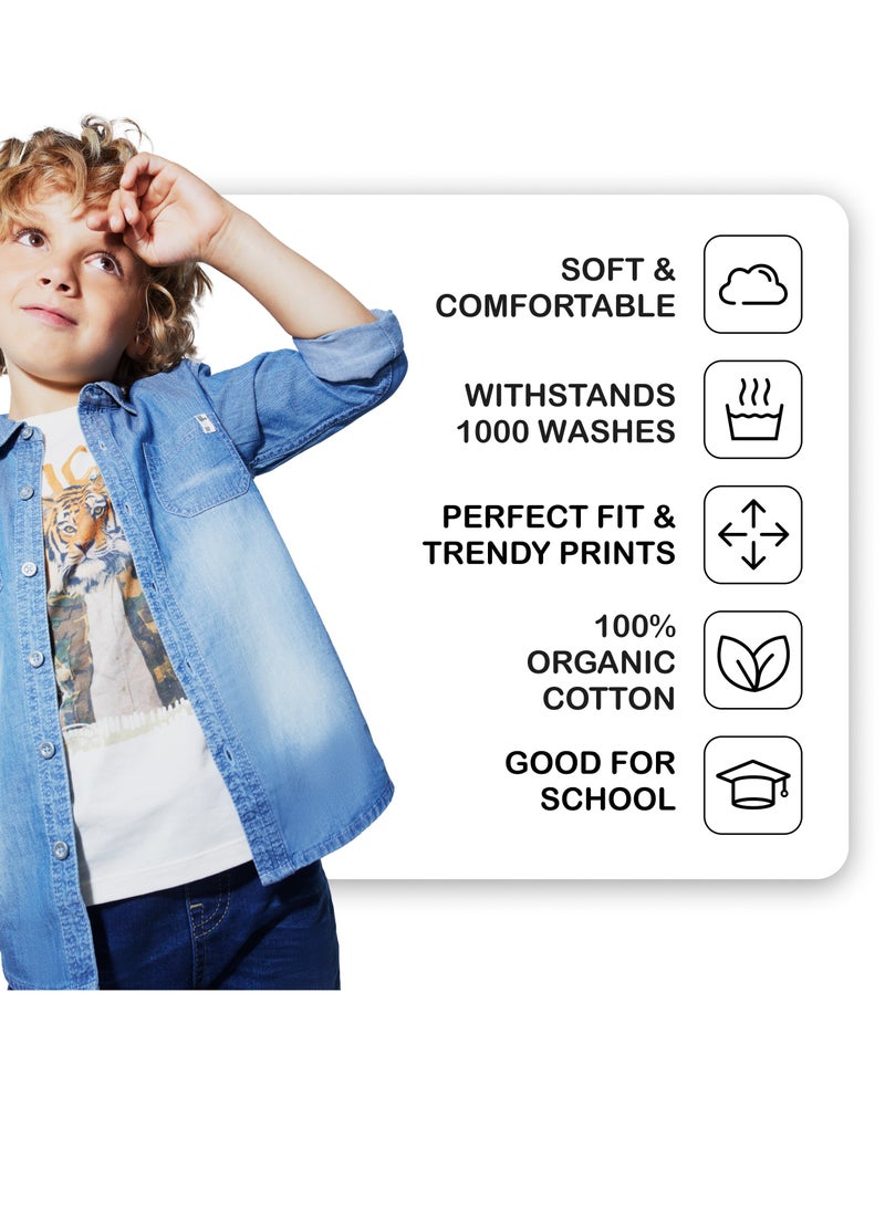 CANADA HOUSE - Soft and Comfortable Ecru 100% Organic Cotton T-shirt for Boys - Image 1