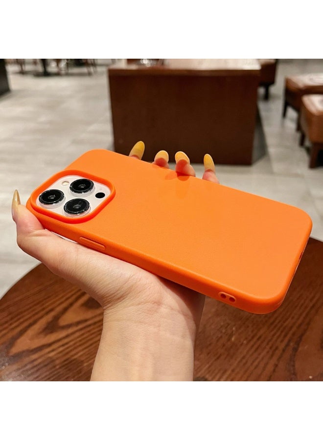 NIBEMINENT Solid Color Leather Pattern Protective TPU Case Cover For iPhone 16 Pro Max, Orange - Image 2