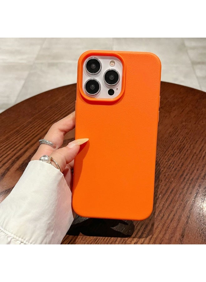 NIBEMINENT Solid Color Leather Pattern Protective TPU Case Cover For iPhone 16 Pro Max, Orange - Image 1