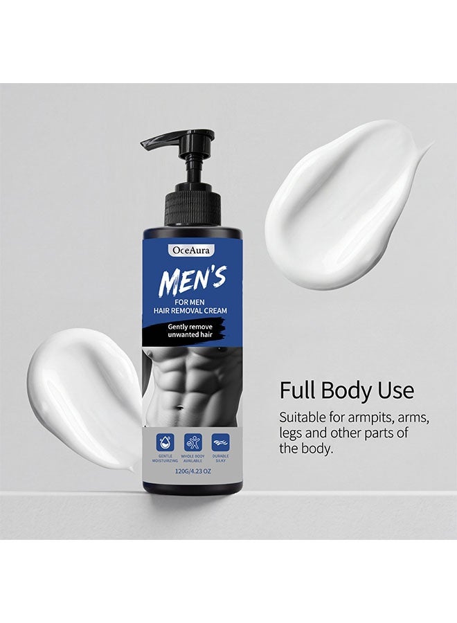 OceAura Hair Removal Cream for Men,Face and Body Beard Hair Removal Cream,Effective and Painless Depilatory Cream,Use on Chest,Back,Arm,Leg and Underarm（120g） - Image 5