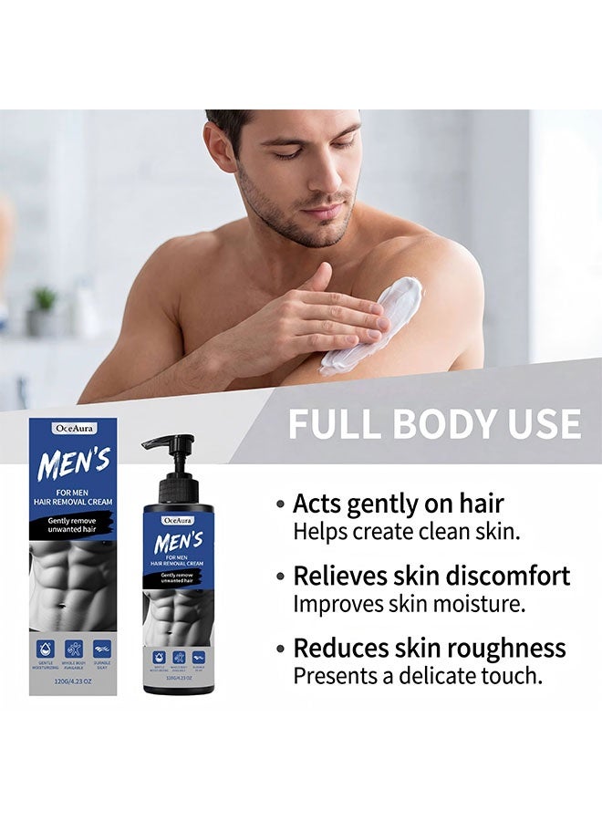 OceAura Hair Removal Cream for Men,Face and Body Beard Hair Removal Cream,Effective and Painless Depilatory Cream,Use on Chest,Back,Arm,Leg and Underarm（120g） - Image 2