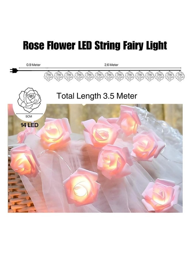 One94Store إضاءة خيط الزهور الوردية LED من One94Store 14 LED بطول 3 متر للإضاءة الليلية لتزيين المنزل، أضواء خيط الورد البلاستيكية لتزيين غرفة النوم، إضاءة LED للتزيين الداخلي والخارجي (وردي، توصيل) - Image 3