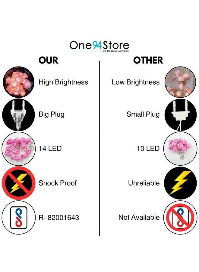 One94Store إضاءة خيط الزهور الوردية LED من One94Store 14 LED بطول 3 متر للإضاءة الليلية لتزيين المنزل، أضواء خيط الورد البلاستيكية لتزيين غرفة النوم، إضاءة LED للتزيين الداخلي والخارجي (وردي، توصيل) - Image 5