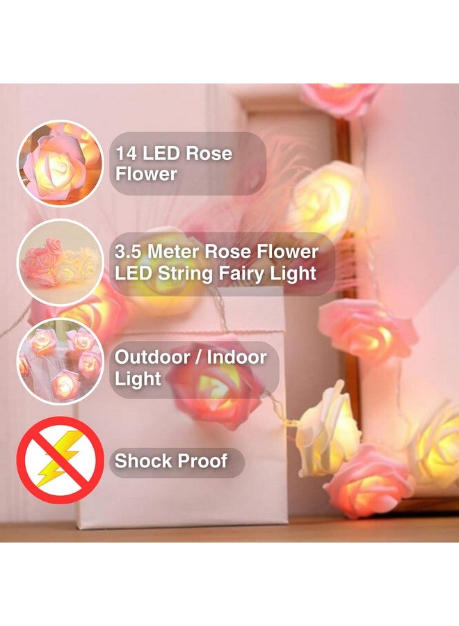 One94Store إضاءة خيط الزهور الوردية LED من One94Store 14 LED بطول 3 متر للإضاءة الليلية لتزيين المنزل، أضواء خيط الورد البلاستيكية لتزيين غرفة النوم، إضاءة LED للتزيين الداخلي والخارجي (وردي، توصيل) - Image 4