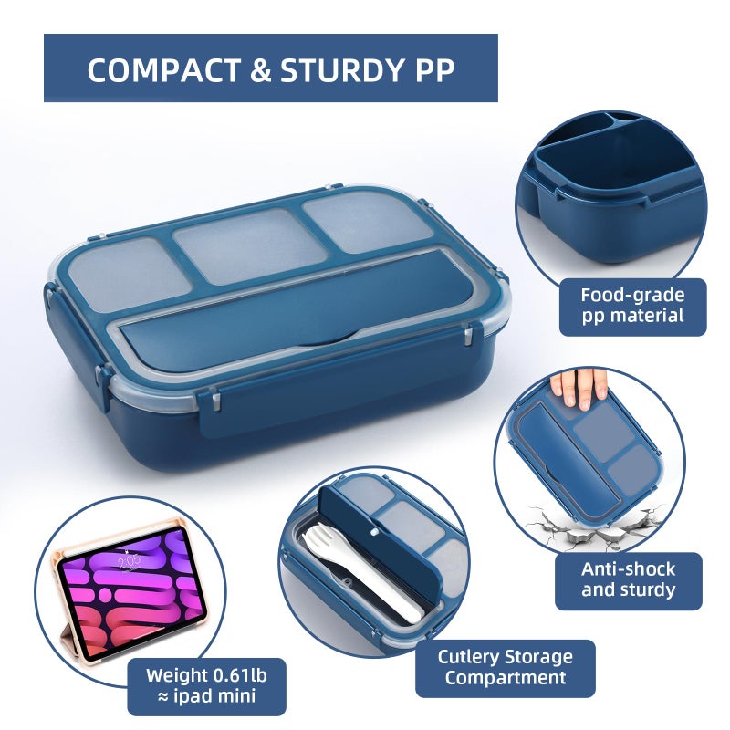 QQKO Bento Box Adult Lunch Box, Lunch Containers for Adults Men Women, Kids Lunch Boxes for School with 4 Compartments, Sauce Container, Utensils and Muffin Cups, Navy - Image 4