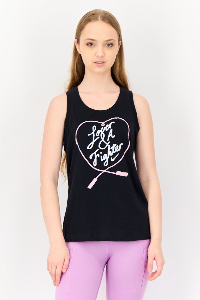 Nike Women Round Neck Sleeveless Graphic Print Tank, Black - Image 1