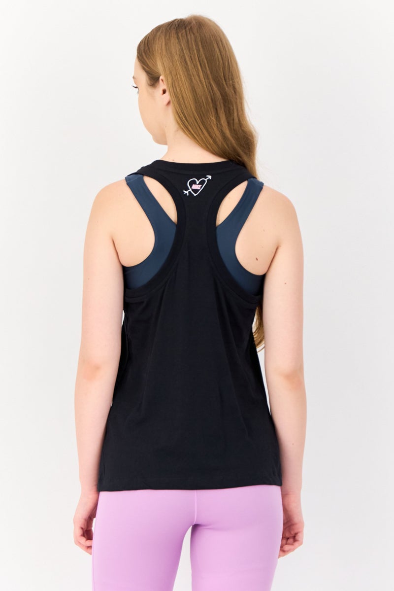 Nike Women Round Neck Sleeveless Graphic Print Tank, Black - Image 3