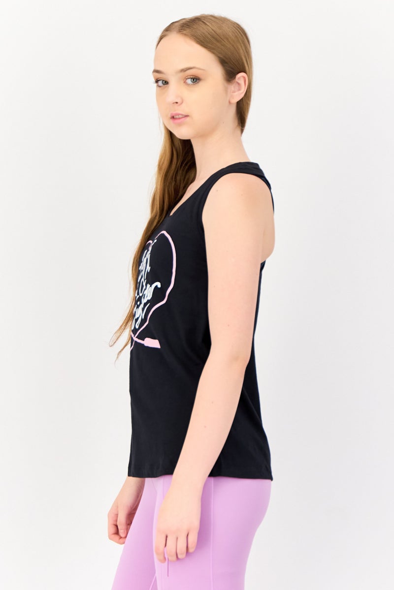 Nike Women Round Neck Sleeveless Graphic Print Tank, Black - Image 2
