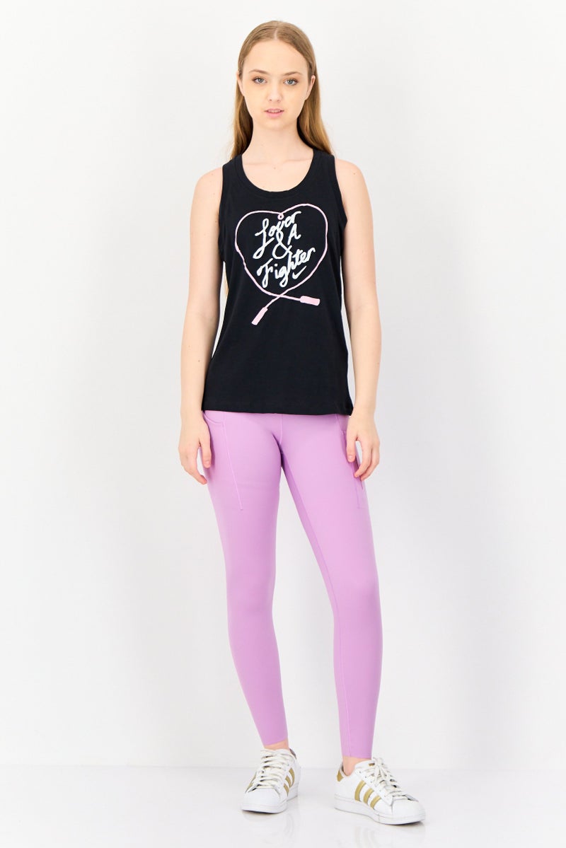 Nike Women Round Neck Sleeveless Graphic Print Tank, Black - Image 4