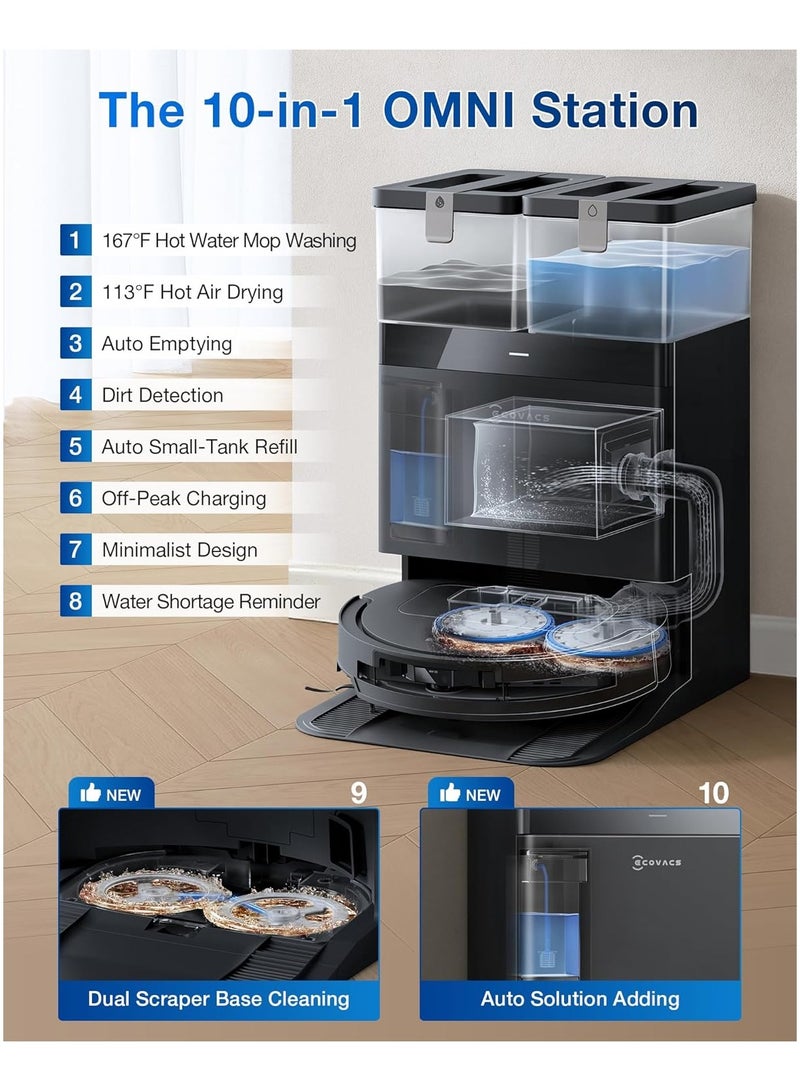 إيكوفاكس 2025 New Launch Deebot T50 Pro Omni Robot Vacuum and Mop, 8.1cm Ultra-Thin, 15000Pa Suction, ZeroTangle, TruEdge, Obstacle Avoidance, Auto Mop Wash/Dry/Refill, Self-Emptying,Pet Hair Friendly - Image 3