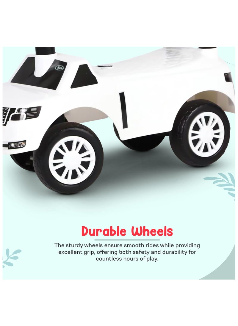 بيبي سيارة الركوب للأطفال Baybee Herbie، سيارة أطفال مع بوق ومسند ظهر، سيارة دفع للأطفال الصغار، لعبة سيارة ركوب للأطفال بعمر سنة فأكثر، للأولاد والبنات، صغيرة باللون الأبيض.  - Image 3