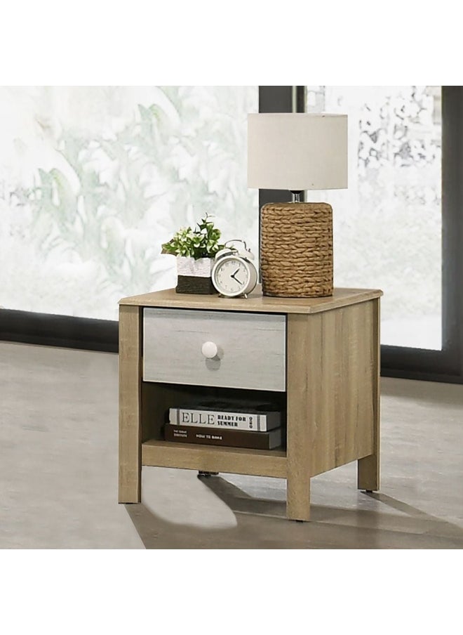 DANUBE HOME Kelly 1 Drawer Nightstand| Multifunctional Bedside Table Space Saving Night Stand Side Table Modern Design Furniture For Bedroom L50Xw50Xh50Cm -White Ash+Sonoma Oak  - Image 4