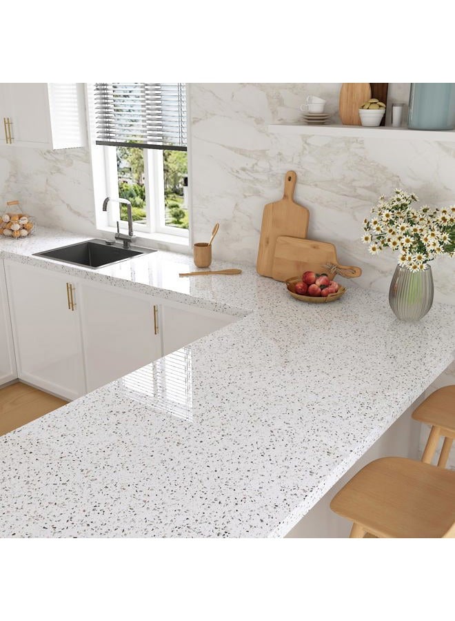 Decotalk 30"x120" Glossy Marble Countertop Contact Paper Granite Contact Paper for Countertops White Granite Countertop Vinyl Wrap White Marble Vinyl Wrap Counter Top Peel and Stick Waterproof - Image 4