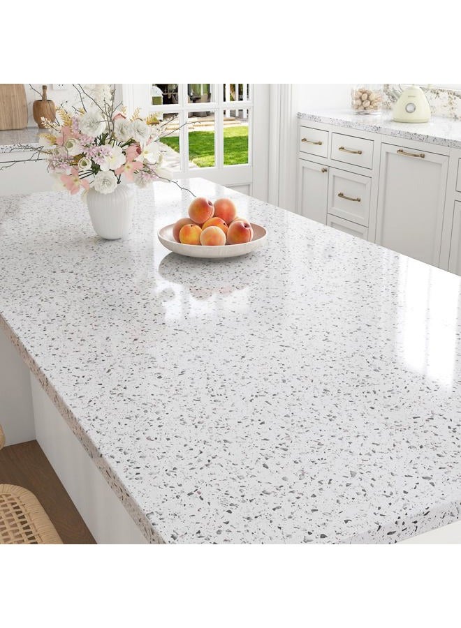 Decotalk 30"x120" Glossy Marble Countertop Contact Paper Granite Contact Paper for Countertops White Granite Countertop Vinyl Wrap White Marble Vinyl Wrap Counter Top Peel and Stick Waterproof - Image 3