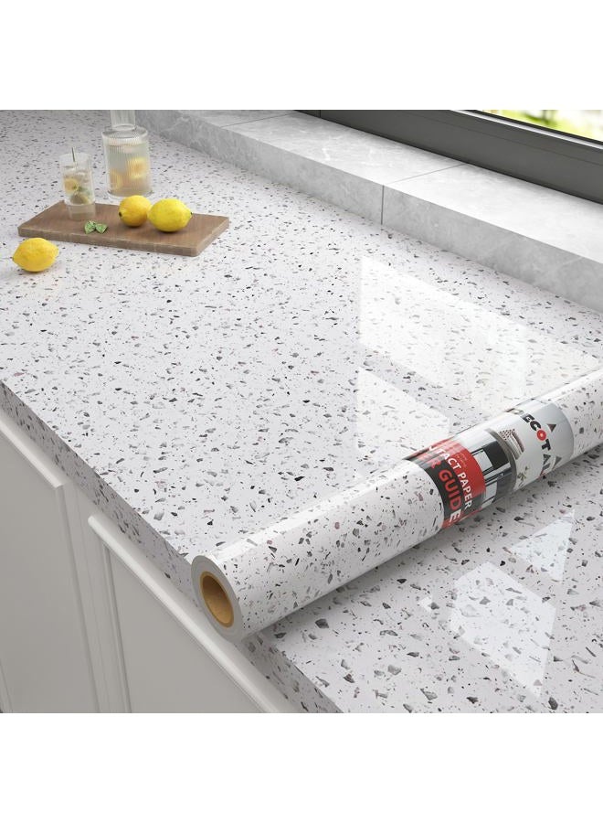 Decotalk 30"x120" Glossy Marble Countertop Contact Paper Granite Contact Paper for Countertops White Granite Countertop Vinyl Wrap White Marble Vinyl Wrap Counter Top Peel and Stick Waterproof - Image 1