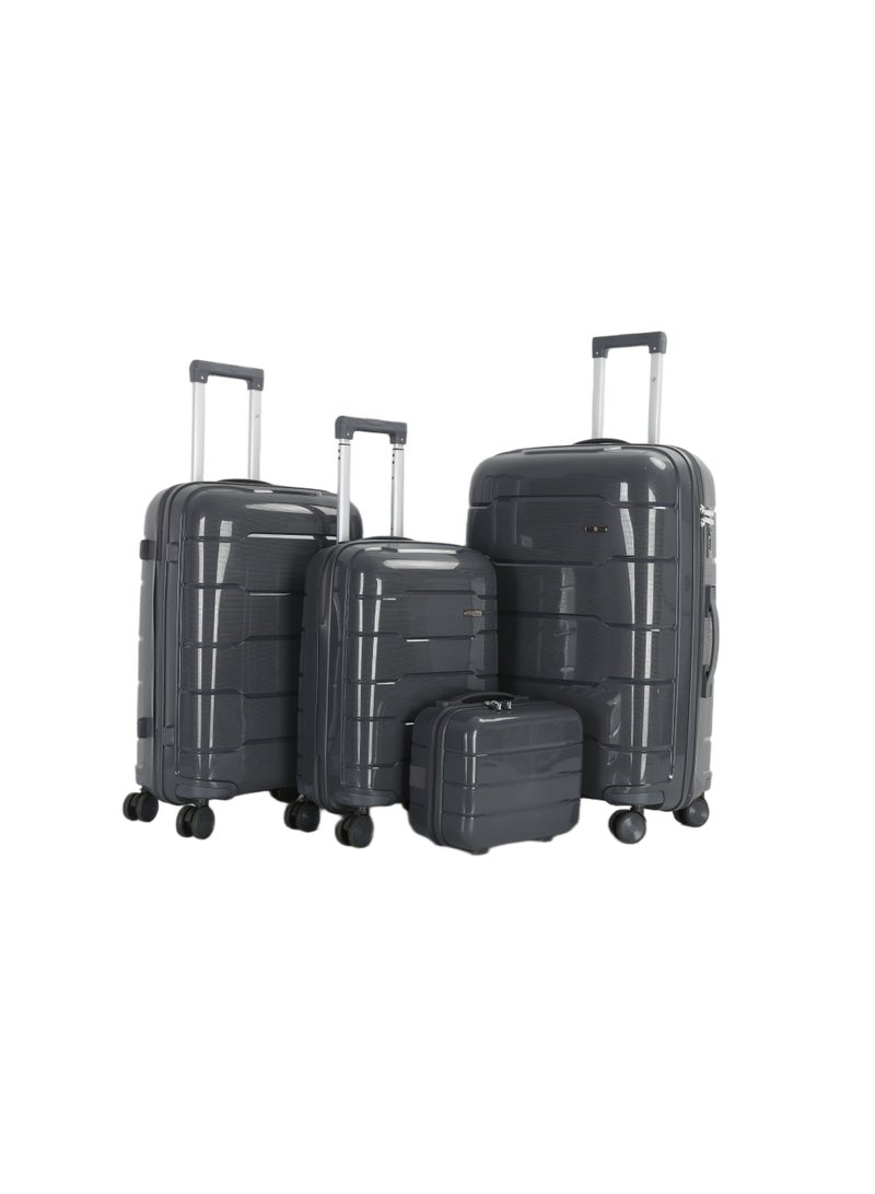 اتش تي مجموعة حقائب سفر إتش تي، من أربع قطع - حقائب متينة بهيكل صلب مع عجلات دوارة، ومقبض تلسكوبي، وسحابات مضادة للسرقة (13/20/24/28 بوصة، 13.5/49/80/116 لترًا، مجموعة سفر خفيفة الوزن، رمادية داكنة) - Image 2