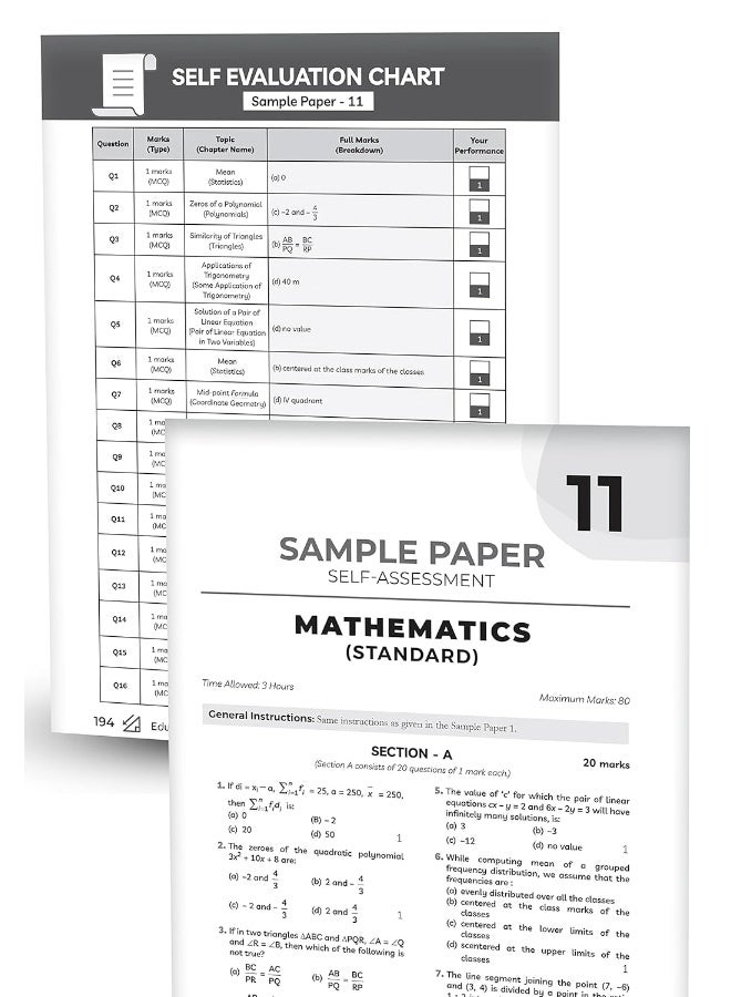 Educart CBSE Class 10 MATHEMATICS STANDARD Sample Papers 2023 (With Exclusive Topper Answers and Marks breakdown 2022-23)
