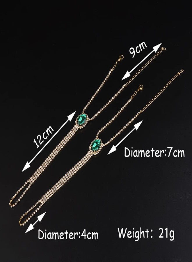 Chargances Boho Crystal Foot Chain with Toe Ring Blue Rhinestone Barefoot Sandals Ankle Bracelet Beach Wedding Tennis Ankle Chain Jewelry for Women(1 Pair) (Blue) - Image 5