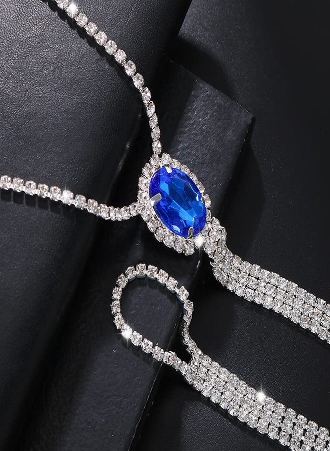 Chargances Boho Crystal Foot Chain with Toe Ring Blue Rhinestone Barefoot Sandals Ankle Bracelet Beach Wedding Tennis Ankle Chain Jewelry for Women(1 Pair) (Blue) - Image 4