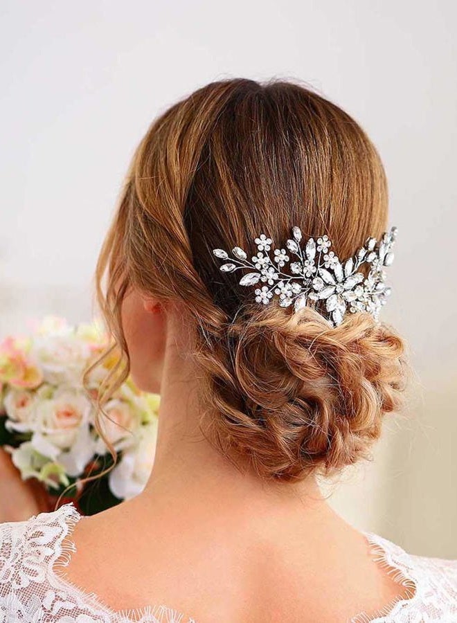 Unsutuo Crystal Bride Wedding Hair Comb Silver Rhinestone Flower Bridal Hair Pieces Pearl Wedding Hair Accessories for Women and Girls… (Silver) - Image 5