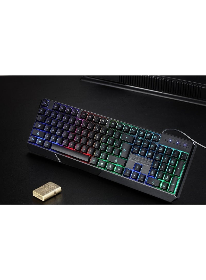 لوحة مفاتيح ألعاب سلكية RGB بمنفذ USB – كيبورد بإضاءة LED ملونة بتصميم ميكانيكي ومفاتيح متينة للكمبيوتر واللابتوب والألعاب والاستخدام المكتبي - Image 5