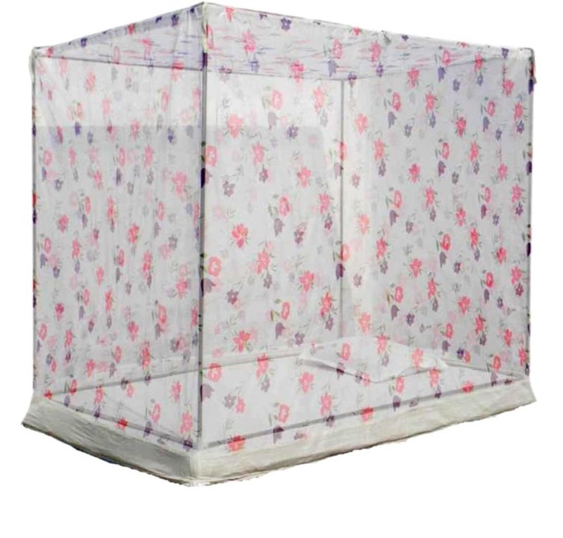 ANS Mosquito Net for Single Bed, Floral Print White, Breathable Mesh with Cotton Border for Free Air Flow, Soft Durable Mosquito Protection Net (3.5 x 6.5 ft) - Image 1