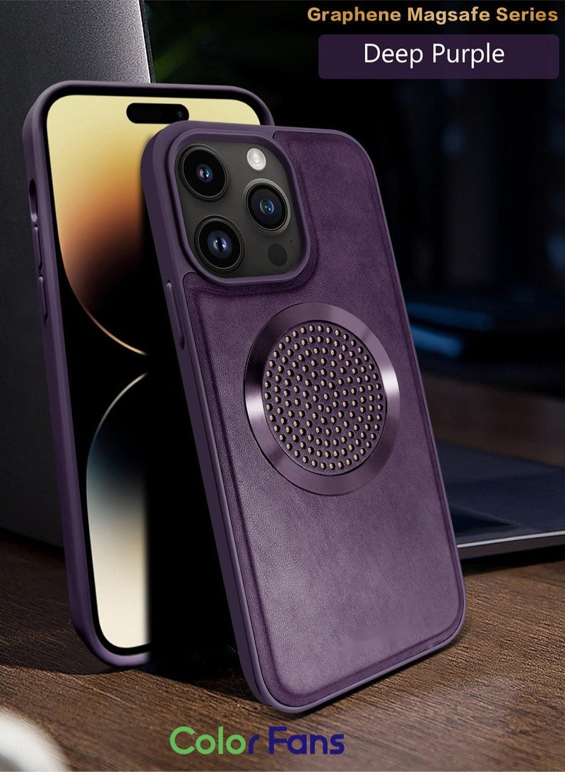 Color Fans Luxury Leather Magnetic Case For iPhone 13 Pro Max 6.7 inch Graphene Armor Deep Purple