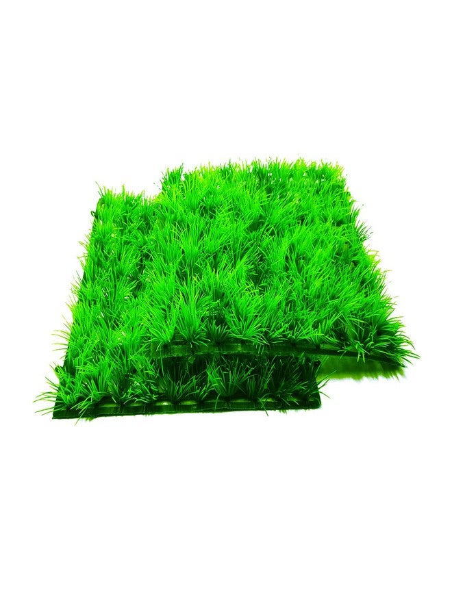 Pangmao 2pcs (10"X10") Artificial Aquarium Grass Mat Decorations Artificial Plastic Lawn Ornament Landscape Green Plants Decoration for Saltwater Freshwater Tropical Fish Tank Decor - Image 1