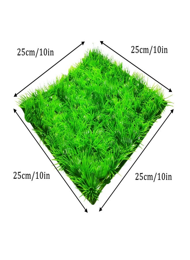Pangmao 2pcs (10"X10") Artificial Aquarium Grass Mat Decorations Artificial Plastic Lawn Ornament Landscape Green Plants Decoration for Saltwater Freshwater Tropical Fish Tank Decor - Image 3