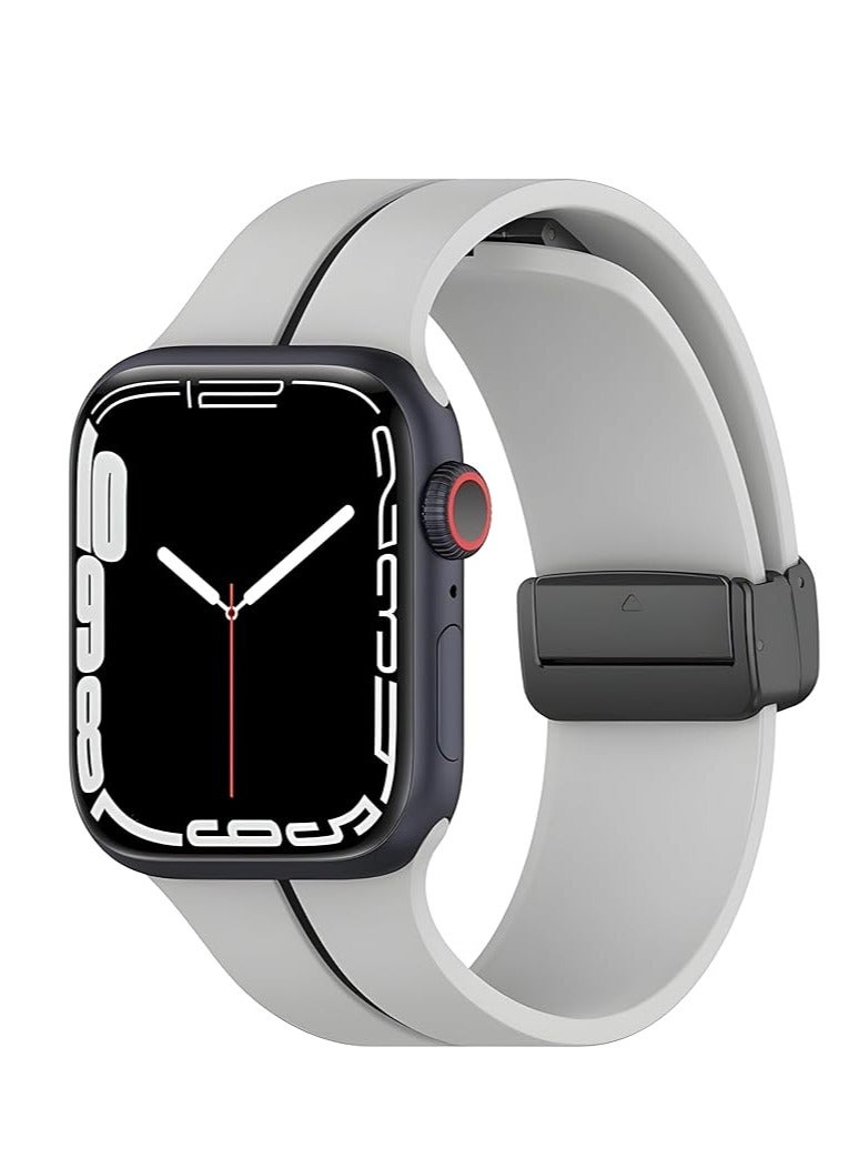 Silicone Magnetic Strap for Apple Watch Ultra Band 49mm 45mm 44mm 42mm Men/Women, Soft Sport Silicone Replacement Wristband Strap for iwatch Series 9/8/7/6/5/4/3/2/SE/Ultra2 - Image 1