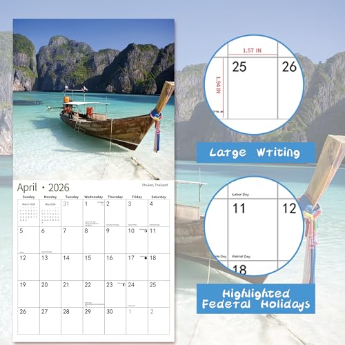 windrio 2026 Wall Calendar,Calendar 2026, November 2025 - December 2026, Wall Calendar BEACHES, 12" x 24" Opened,Full Page Months Thick & Sturdy Paper for Calendar Organizing & Planning - Image 4