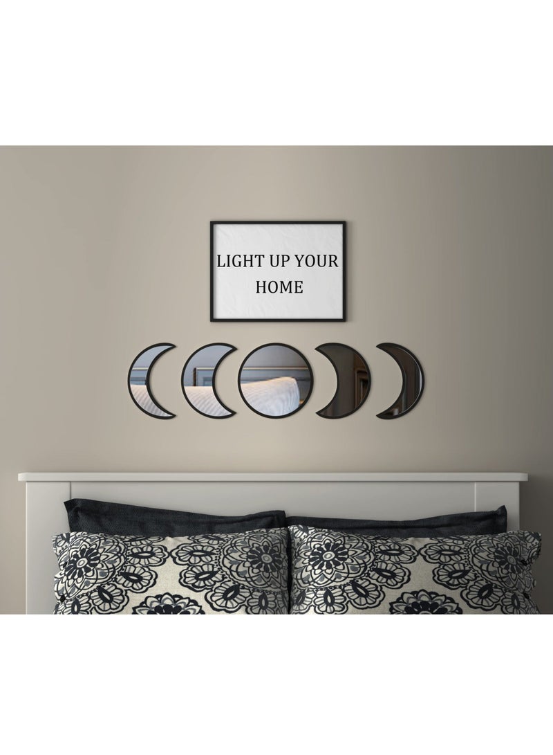 كابتن تيك SYOSI, Moon Round Shape Mirror Set, 5 Piece Plastic Boho Mirrors Wall Decor, Glass Moon Phase Mirror, Northern Europe Style Decoration for Home Bedroom, Living Room - Image 3