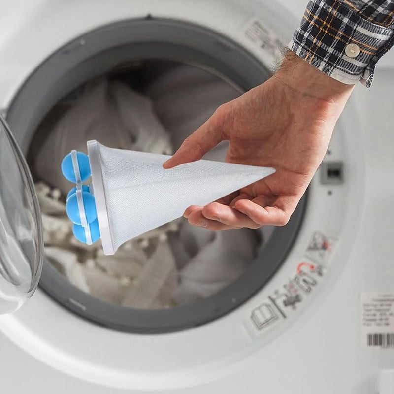 Floating Hair Filtering Mesh Removal,2025 Reusable Lint Catcher for Washing Machine Wool Device,Washing Machine Hair Filter Cleaning Mesh Bag Pet Dog Cat Hair Catcher Remover for Laundry (Blue#3PC) - Image 5