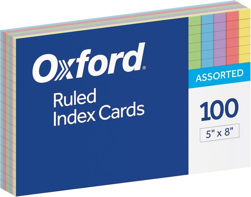 Oxford Index Cards, Assorted Colors, 5" x 8", Ruled, 100-Pack (35810) - Image 1
