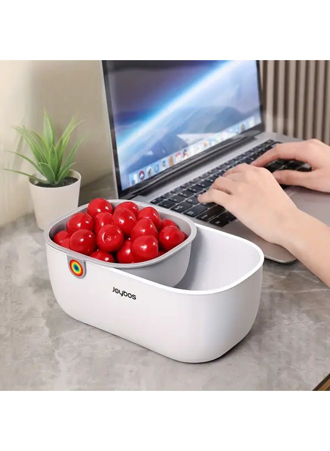 Two Tier Snack Bowl And Drying Basket White Black PP Plastic Open Top Easy Clean - Image 1
