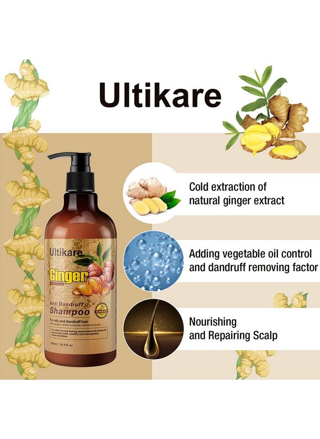 Ultikare Ultikare Ginger Shampoo for Dandruff Hair, Anti-Dandruff Treatment - Itchy Dry Scalp Care Shampoo Ginger Extract Oil Strengthen Hair Formula, for Men and Women  - Image 3