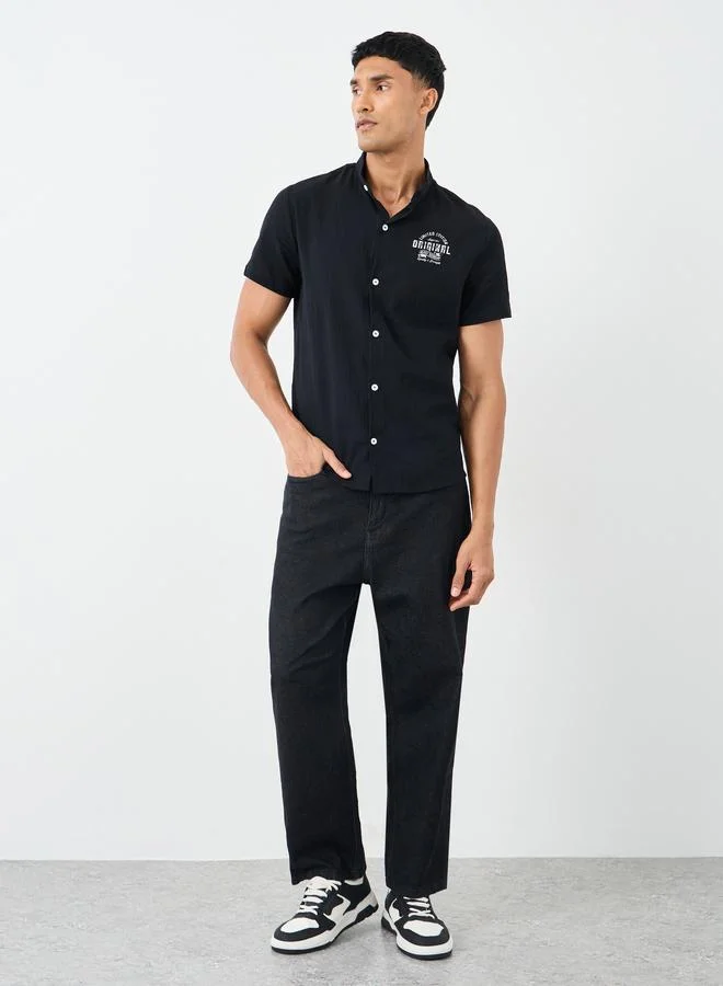 Take Two Graphic Print Buttoned Front Short Sleeve Shirt