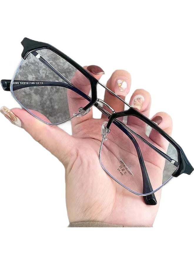 Boshide (Boshide) Myopia Glasses Blue Light Blocking Glasses Photochromic Half Frame Black Silver Frame [Photochromic Gray] Left And Right Eye 200 Degrees - Image 1